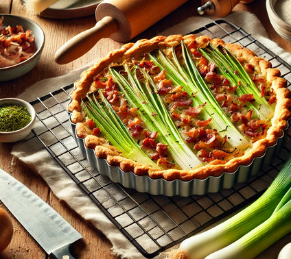 Recette facile de tarte aux poireaux et lardons